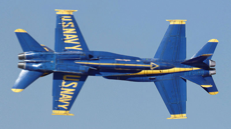 Two blue angels facing off against each other