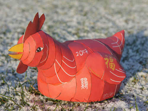 The Stahlhart papercraft chicken in its original traditional chinese style version