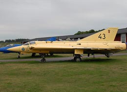 All yellow Draken with Black swordfishes on the wing