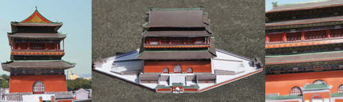 1:300 scale paper model of the Beijing Drum Tower